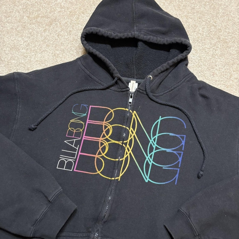 Y2K Billabong‎ Zip Up Hoodie Sweatshirt Youth XL Black Spellout Surf Skate